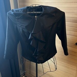 INC International Concepts Black Ruffle Front Blazer